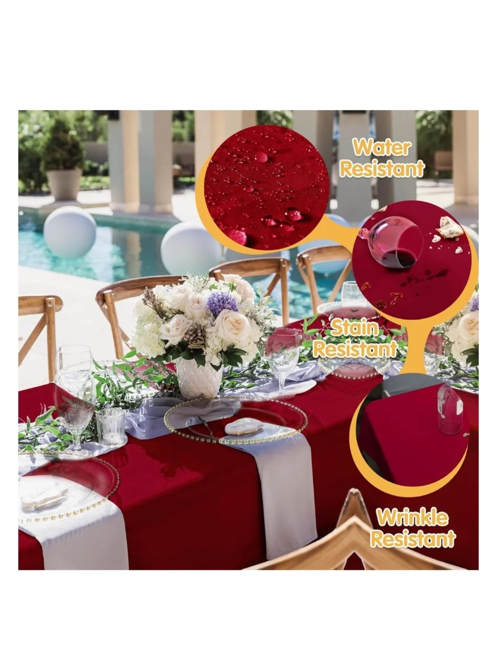 BURGUNDY Tablecloth Water Stain Wrinkle Resistant RECTANGULAR 60x126” (10-pack)
